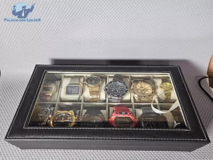 ESTOJO PORTA RELÓGIO 12 LUGARES, COM 12 RELÓGIOS